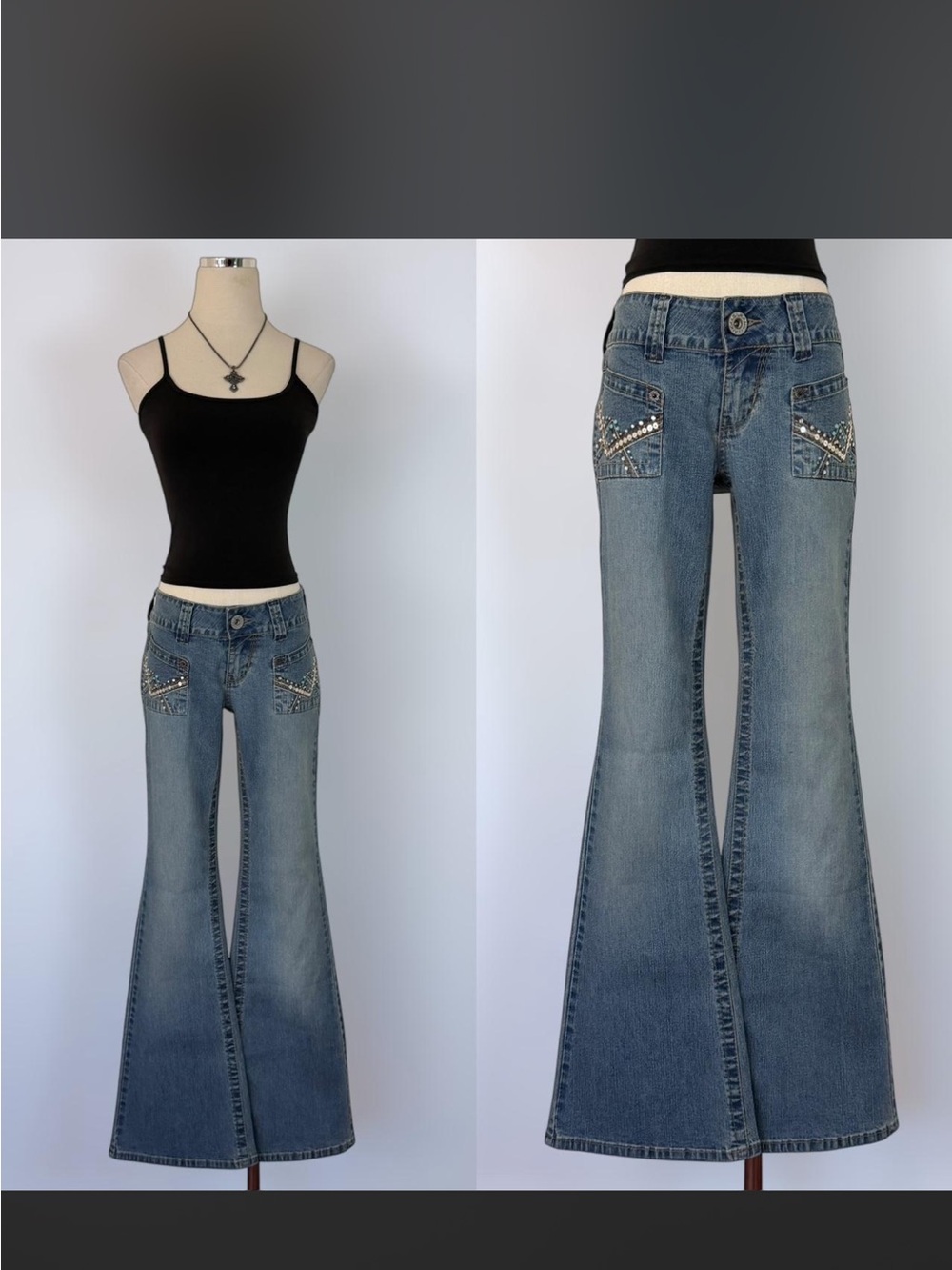 NWT Vintage Angels Light Blue Studded Flare Jeans